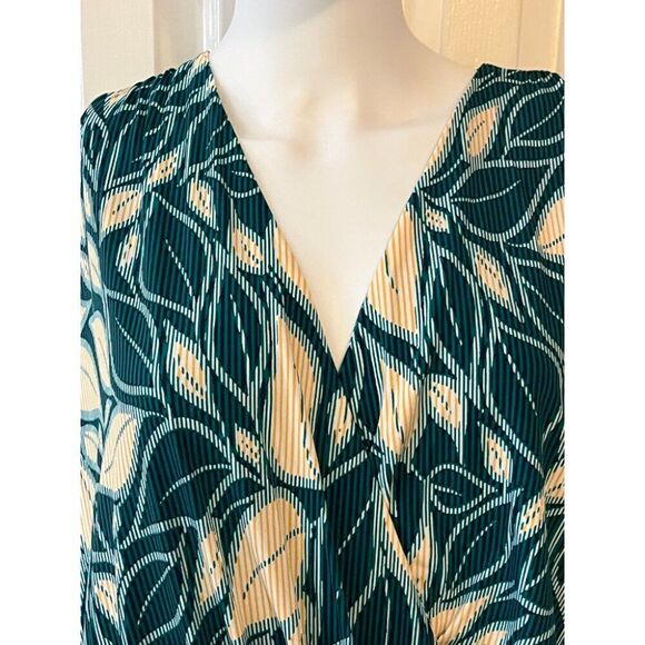 London Time Women's Summer Dress 14W Green & Beach V-Neck - Picture 2 of 8